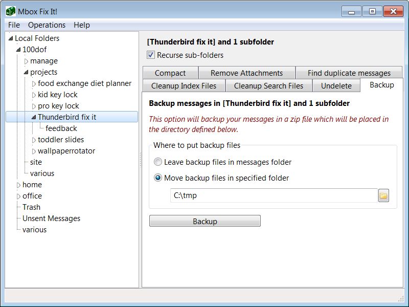 Click to view Thunderbird Fix It 1.1 screenshot
